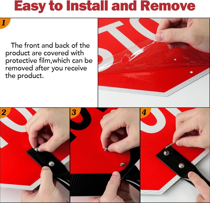 TR (4 Pack) Stop Slow Sign with Handle, 13 x 13 Inches Double Sided Stop/Slow Traffic Sign, Rust Free Aluminum Reflective, Weather Resistant, Waterproof, Fade Resistant, Easy to Mount. - Image 3